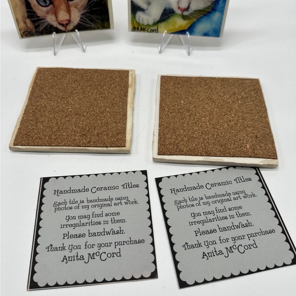 Anita McCord Cat Hand Painted Ceramic Coaster Tiles - Picture 3 of 8